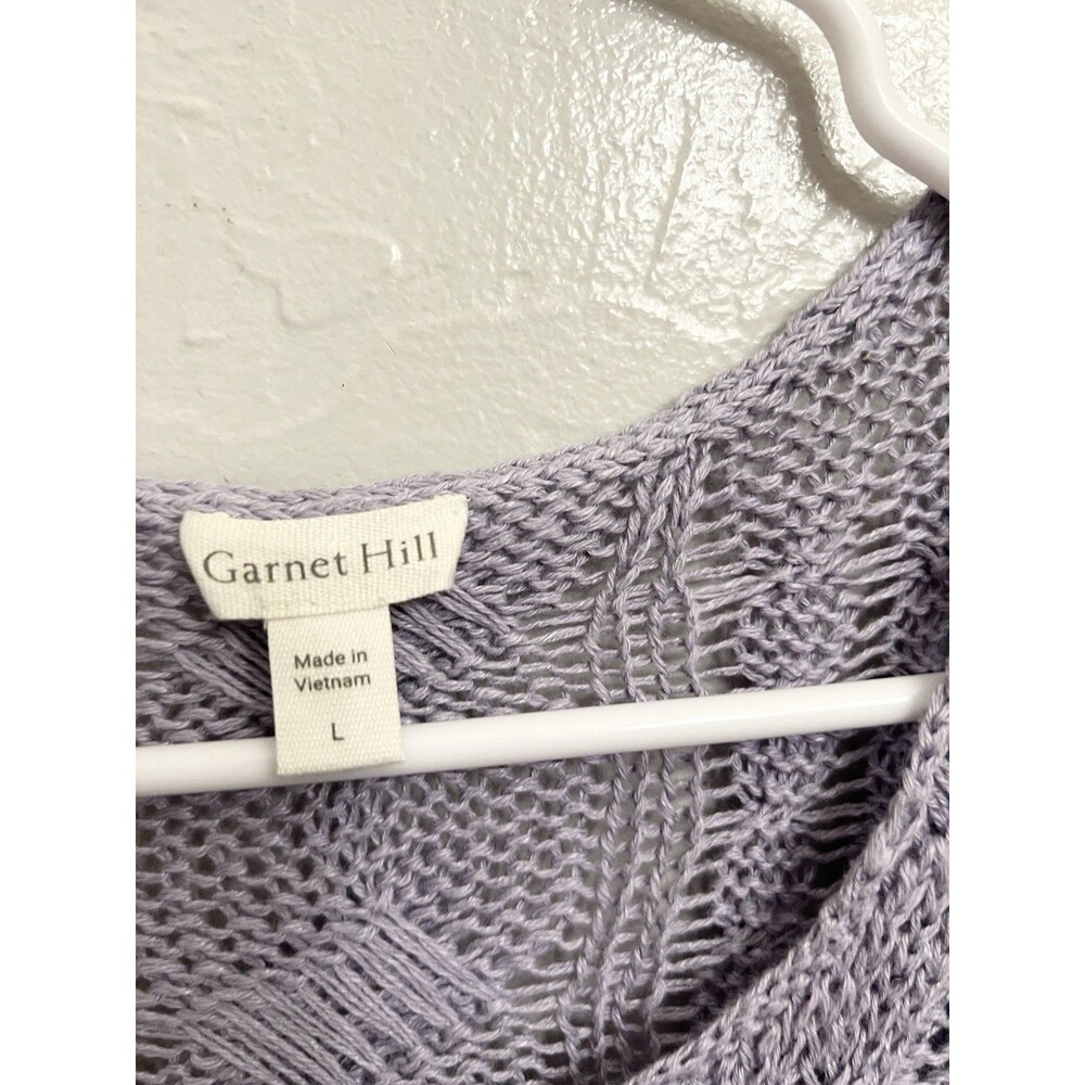 Garnet Hill Lilac Linen Organic Cotton Cable Knit Sweater Size Large Beachy Top - Picture 4 of 8